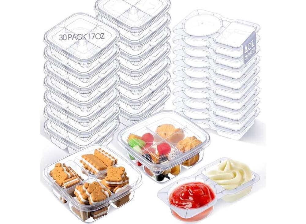 Clear Plastic Snack Containers with Lids 30 Pack